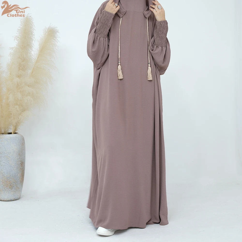 

Одежда 2025 года для мусульманских женщин, модное лето-осень, мусульманское однотонное платье с длинным рукавом, длинное платье-хиджаб Абая, кафтан Абая Дубай