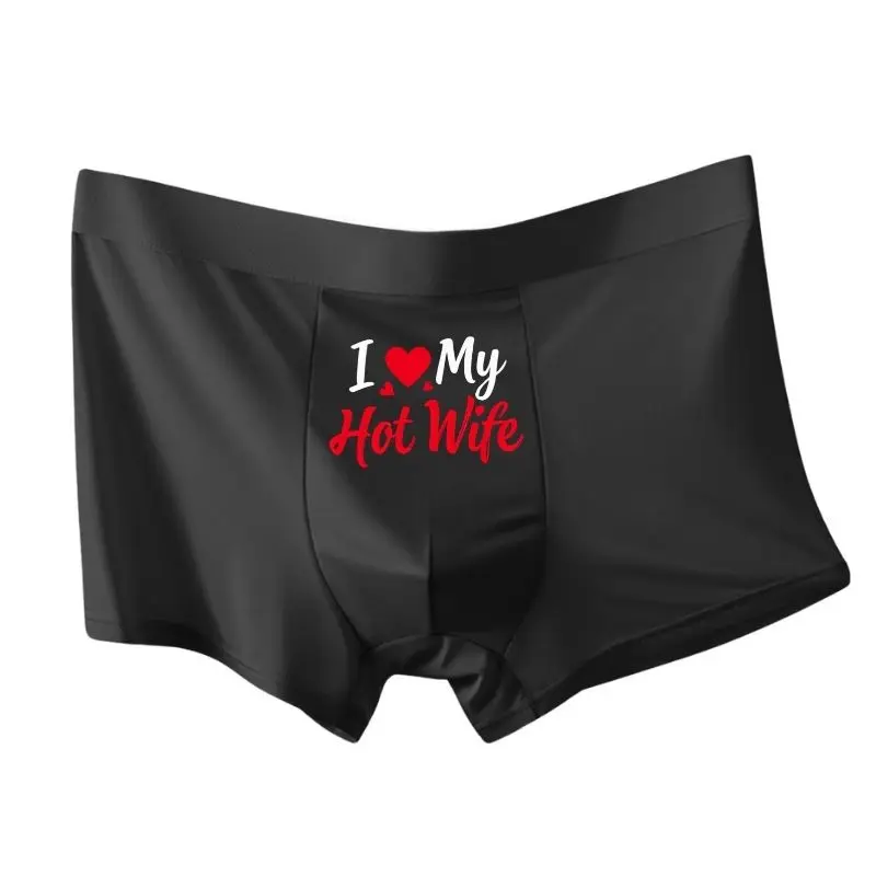 Herren-Unterhosen mit verspieltem Buchstaben-Print, Boxershorts, atmungsaktive Unterhosen mit „I LOVE My Hot Wife“-Prints, Boxershorts in Übergröße