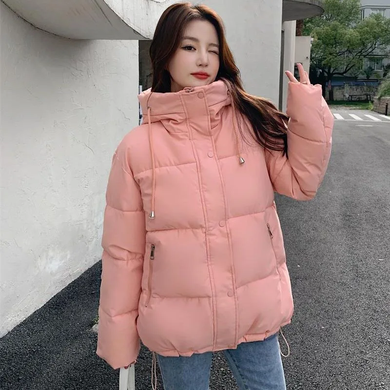 2023 New Women Down Cotton Coat Winter Jacket Female Short Versatile Parkas Loose Thick Warm Outwear Hooded Simplicity Overcoat