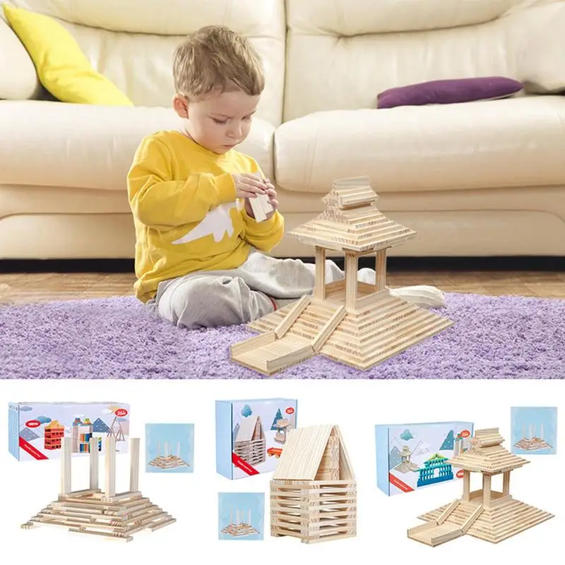 Juego de bloques de construcción de madera, bloques apilables de madera ligeros, bloques de construcción ensamblados seguros, juguetes de aprendizaje Montessori para niños, regalos