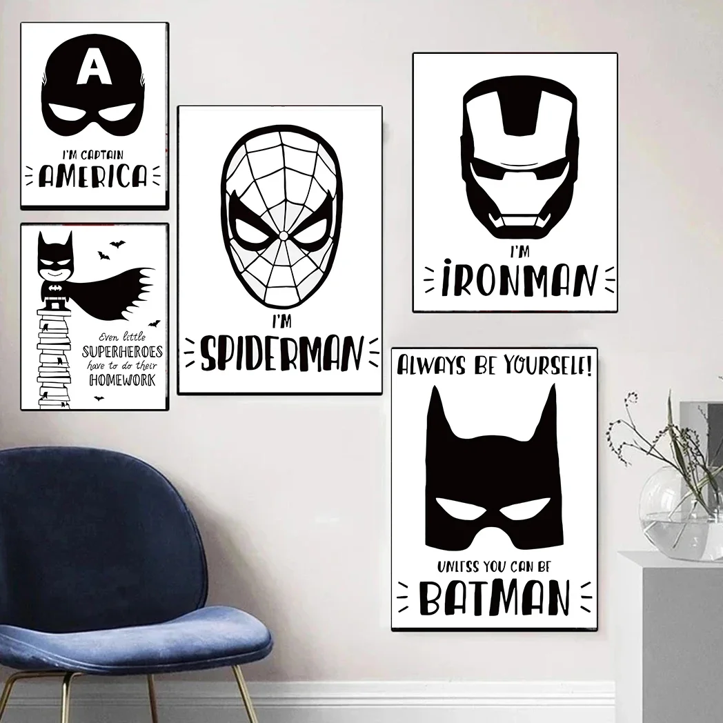 MINISO Marvel Spider-Man película de superhéroe blanco y negro carteles artísticos de pared pinturas en lienzo e impresiones para niños imágenes para