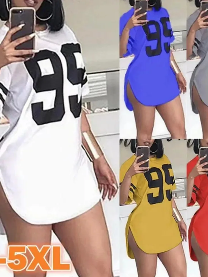 女性の Tシャツ優れた品質春/夏の手紙ルーズ O ネック半袖ファッションレディーストップス T シャツドレス SJL9