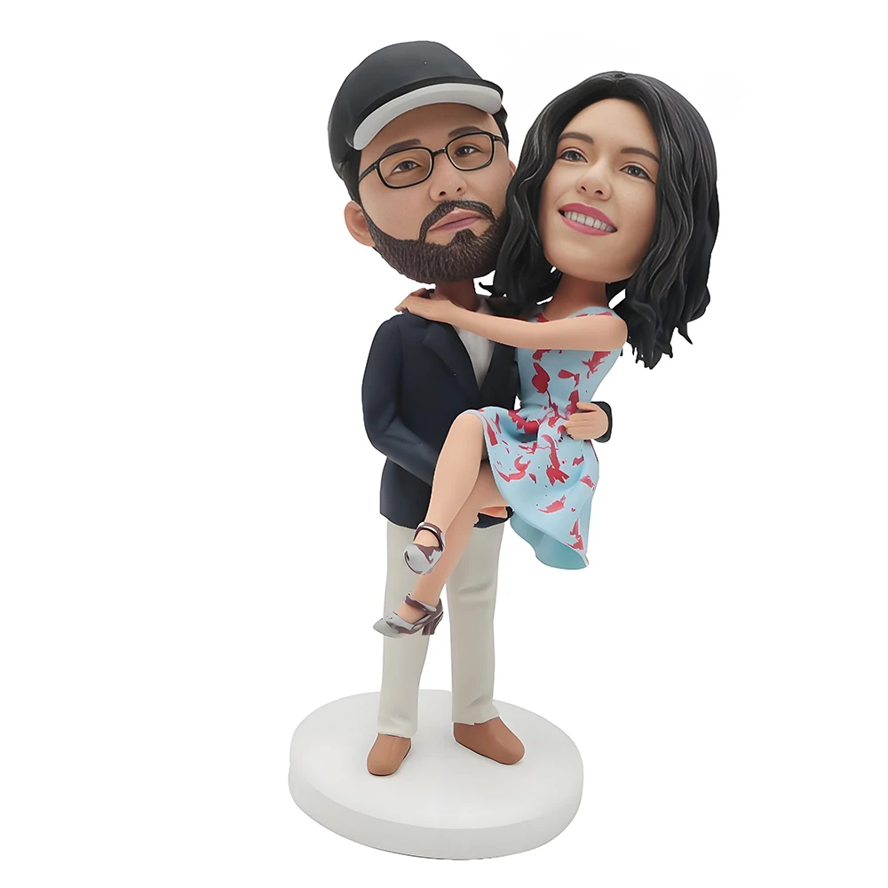 Custom Bobblehead Smart Man Holding Woman Onto His Hands - Wedding & Couples Couple Personalized Bobble Heads