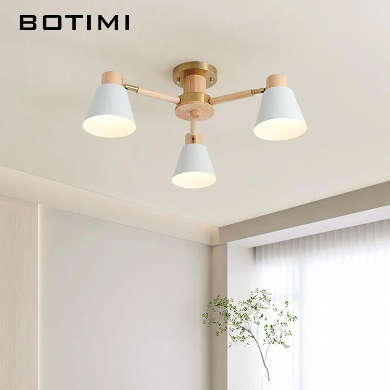BOTIMI Interior Decor Solid Wood Chandelier With White Metal Lampshades For Foyer Designer Wooden