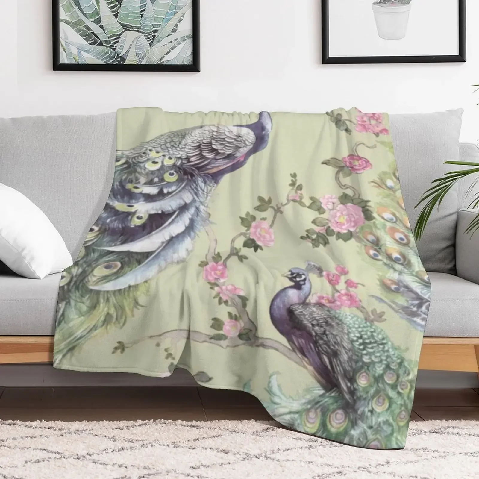 Feathers Fly Exotic Cluster Menali Peacock ThrowVintage Loose Blankets