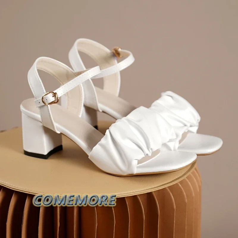 Size 35-42 New Fashion White High Heel Shoe Buckle Sandalias Grace Dress Female Designer Party Shoes 2024 Summer Women's Sandals