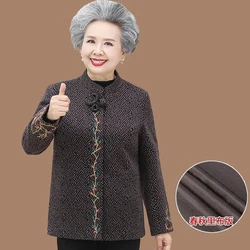 Winter Coat Velvet/No Velvet Thick Middle-Aged Elderly Grandma Fleece Jacket Warm Embroidery Mother Coats Tang Suit Top XL-7XL