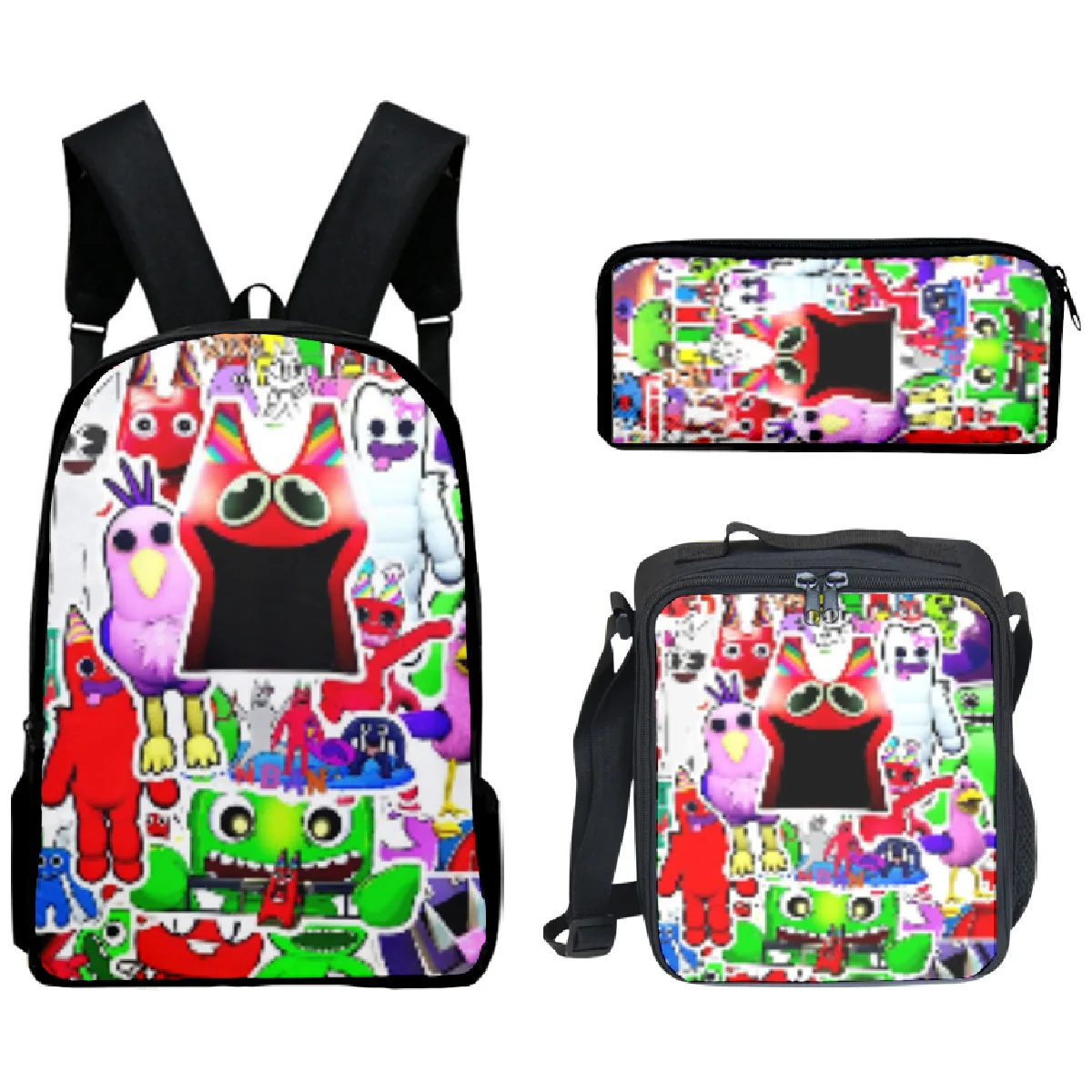 

Рюкзак Garten of Banban, 3 шт./компл., для учащихся начальной и средней школы, для мальчиков и девочек, школьный рюкзак с героями мультфильмов, сумка для обеда, чехол для ручки