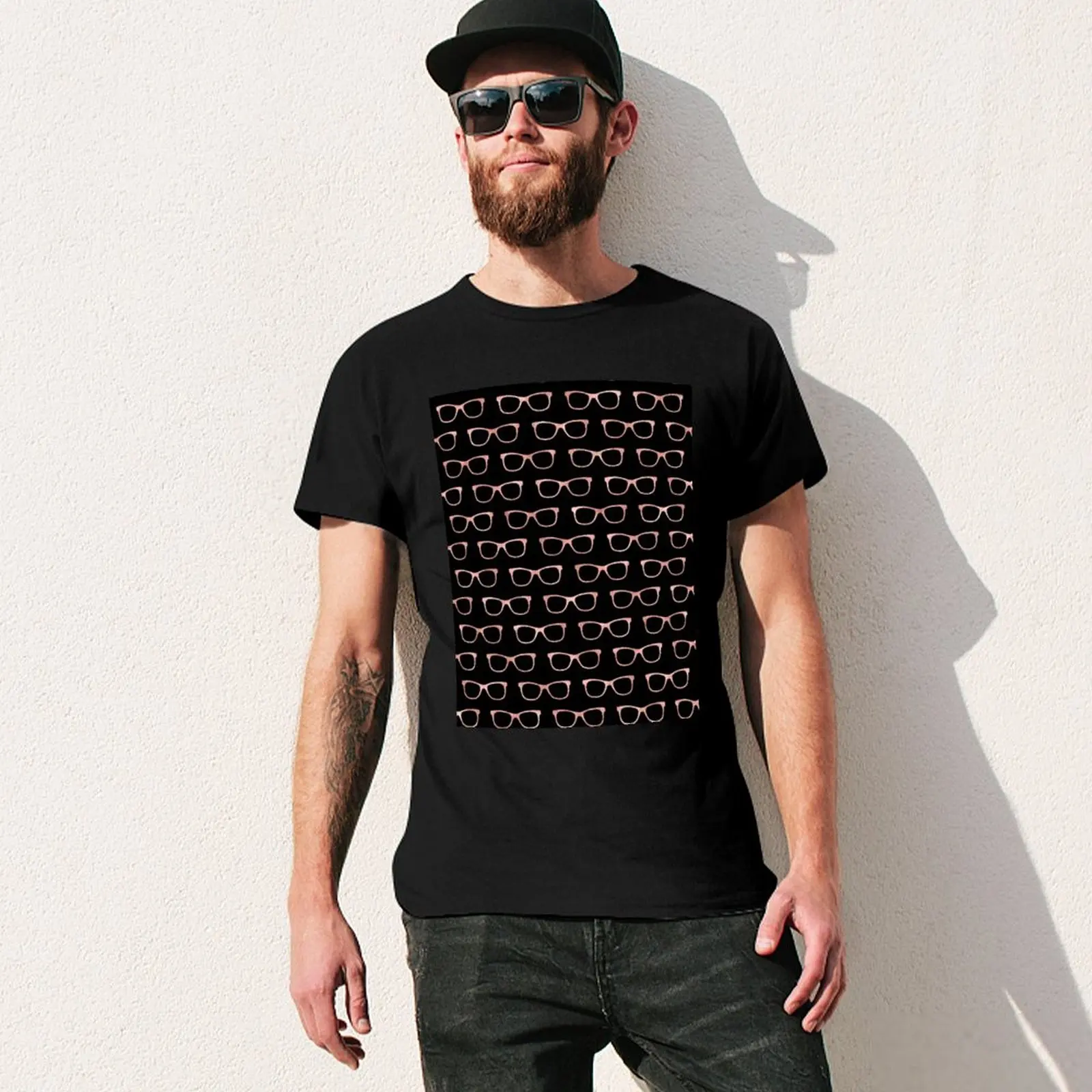 Hipster Eyeglasses Pattern in Rose Gold and Black T-Shirt vintage football t shirt anime stuff slim fit t shirts for men