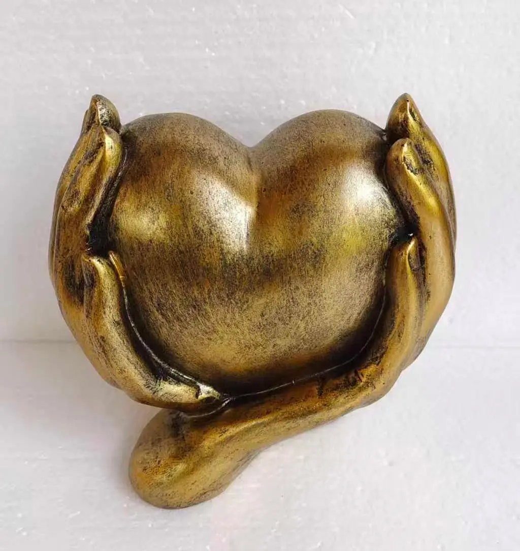 Large Gold Heart Shape Hands Gesture Statue for Home | heart shaped hands sculpture