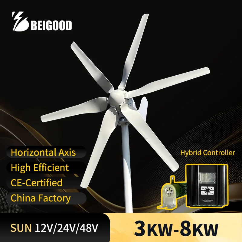 8000W 12V 24V 48V Hot Selling Horizontal Axis Wind Turbine Permanent Magnet Generator Three Phase Windmill With Controller