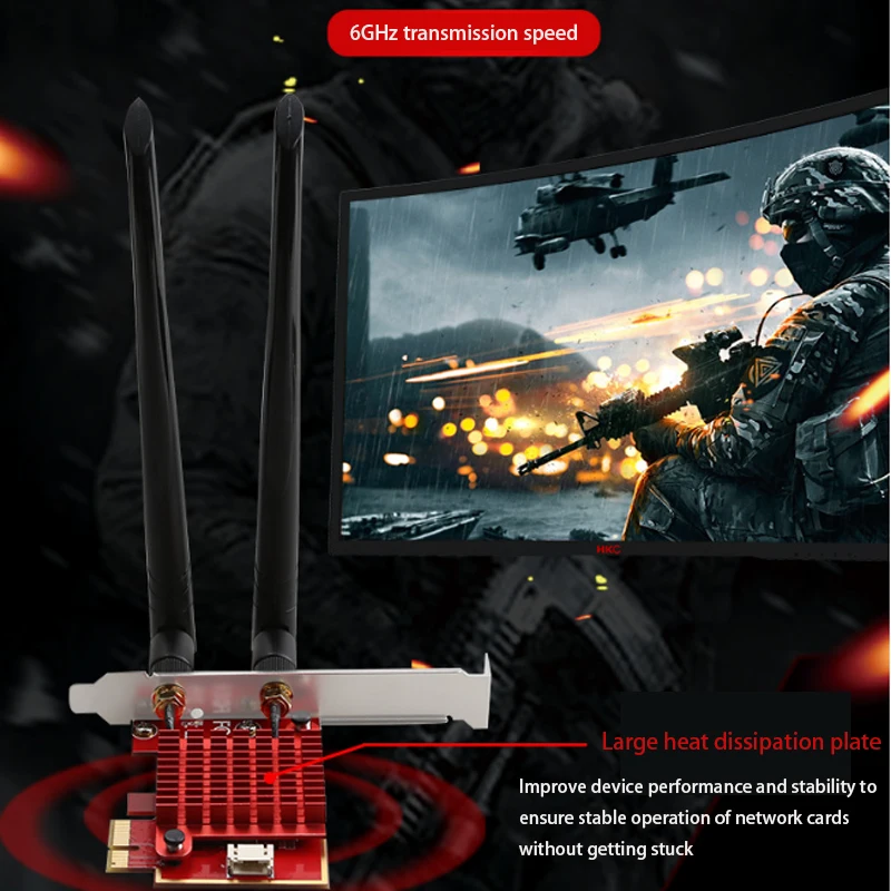 อะแดปเตอร์ไร้สาย MU-MIMO 5.2บลูทูธสำหรับเล่นเกม WiFi6E แบบปรับได้ความเร็วสูงการ์ดเครือข่ายไร้สาย PCI สามแบนด์อะแดปเตอร์ไร้สายเล่นเกม AX210