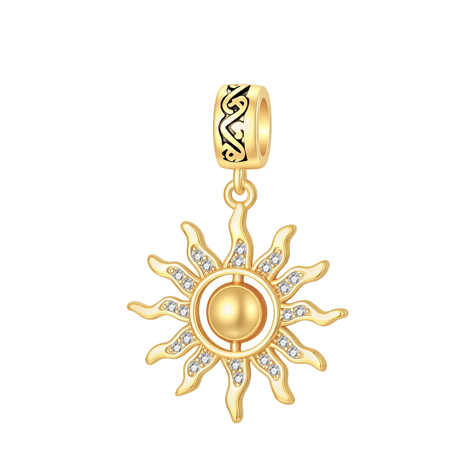 925 Sterling Silver Sun Dangle Charm Bead Bohemian Hollow Sun Pendant Vintage Celtic Pattern pendant Fit Bracelet Jewelry Gift
