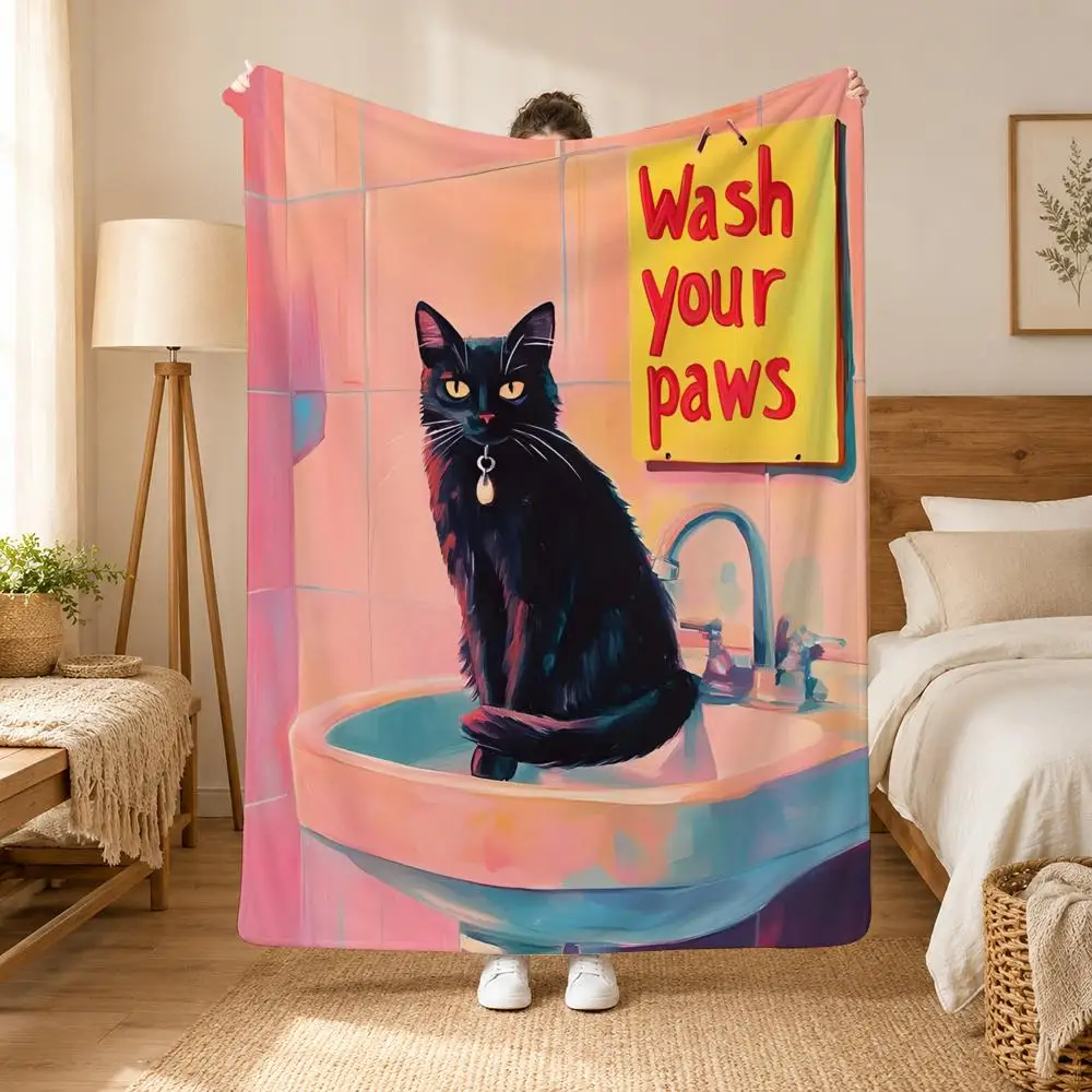 Wash Cat Paws More Spaghetti Throw Blanket Soft Flannel Throw Lightweight Summer Home Nap for Office Travel Sofa Bed