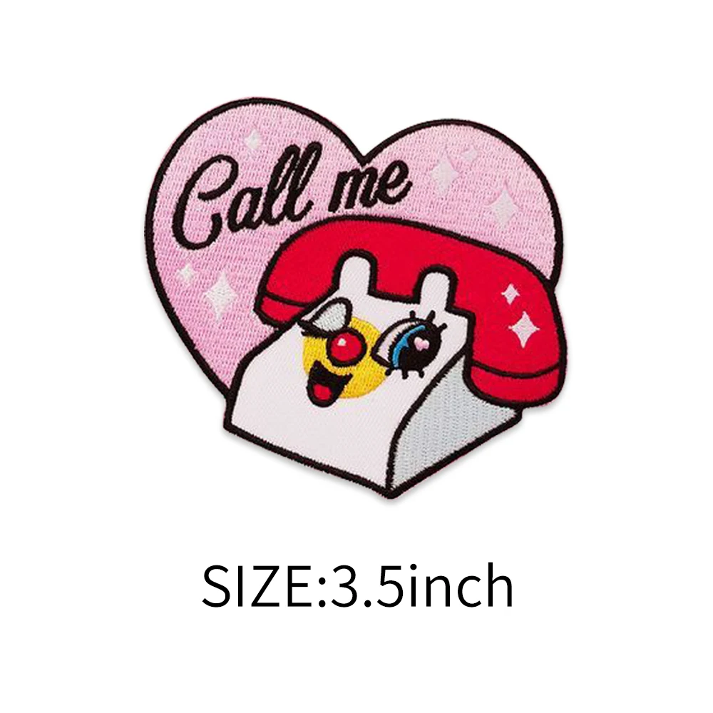 Pink lovely Phone Lady Iron on Patches for Clothes Embroidery Patches Call me Girl Wink Love Heart Cartoon Kid Jacket DIY