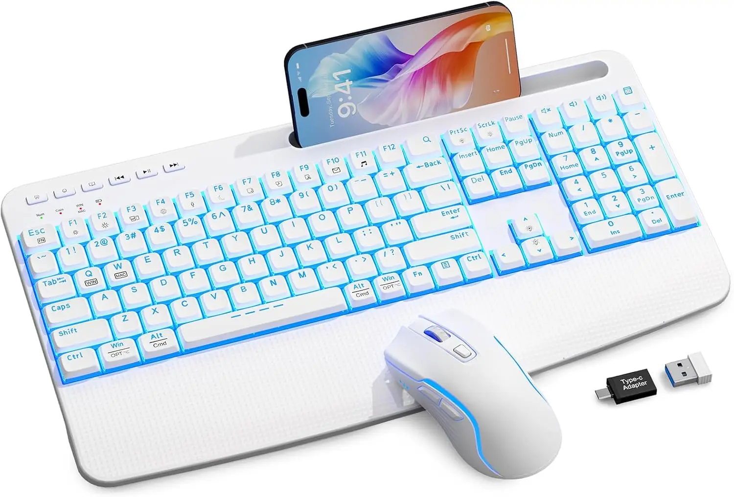 Wireless Keyboard Mouse Combo with Backlit, 4000mAh Rechargeable, Ergonomic Design for PC Mac Windows