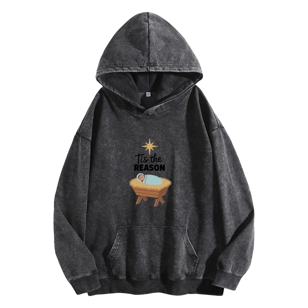 سويت شيرت كاجوال بغطاء للرأس برسومات مغسولة كلاسيكية للرجال من Baby and Star #2