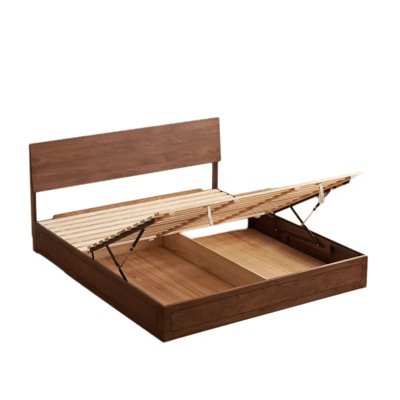 

All solid wood bed simple modern North American black walnut storage box bed Nordic small apartment furniture double bed