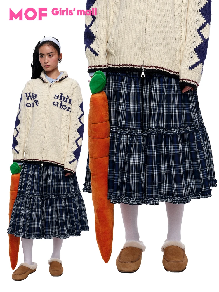 

MOF Girl Blue Plaid Tee-layer Tower Skirt Cotton Casual mid Waist Stand Fit Women's Skirt GIVH YH International Brand