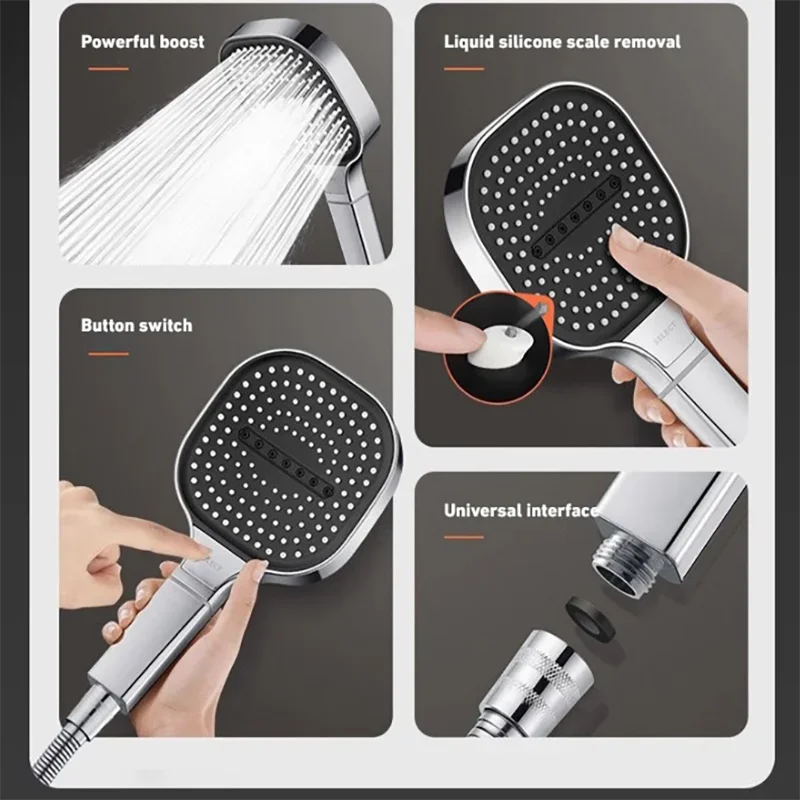 13CM Large Panel 3 Modes High Pressure Shower Head Massage Adjustable Shower Head With Filter Element Bathroom Accessories 2024