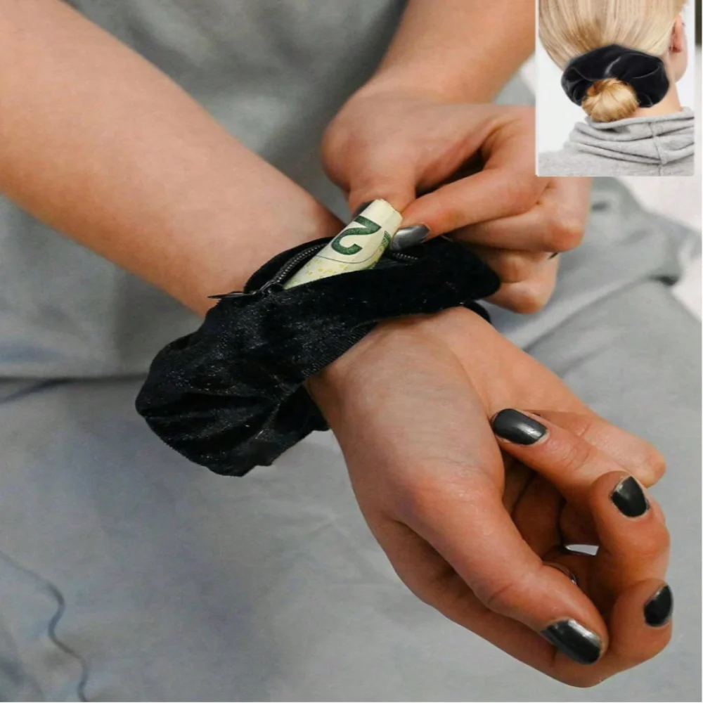 Portable Safe Sight Secret Hair Tie Storage Case Hair Scrunchie With Zipper Hide Key Cash jewelry For Travel Outdoor