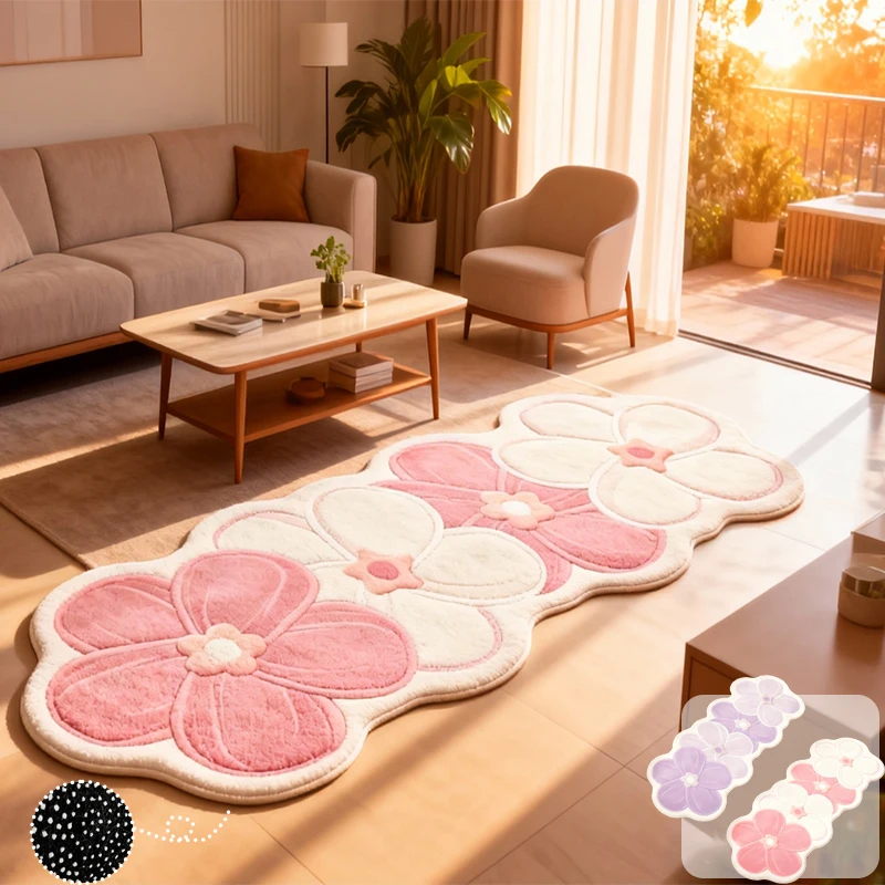 

Irregular Flower Plush Floor Mat Bedroom Decoration High Aesthetic Value Home Mat Machine Washable Household Foot Mat Carpet
