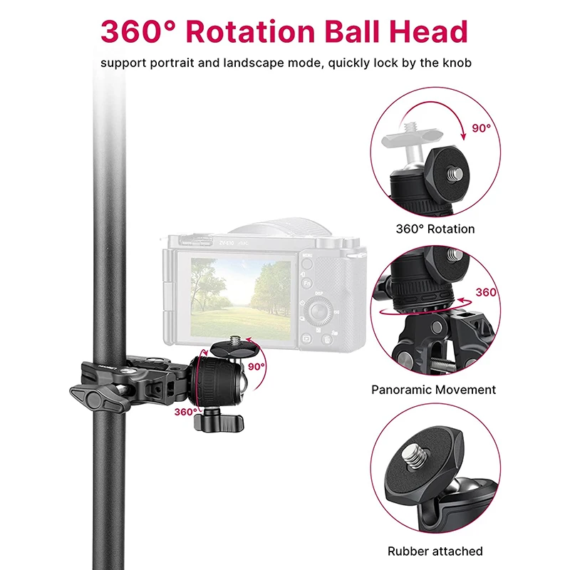 Ulanzi-superabrazadera R099 con cabezal de bola de 360 °, abrazadera de liberación rápida, soporte de trípode, Clip de tornillo 1/4 para cámara DSLR