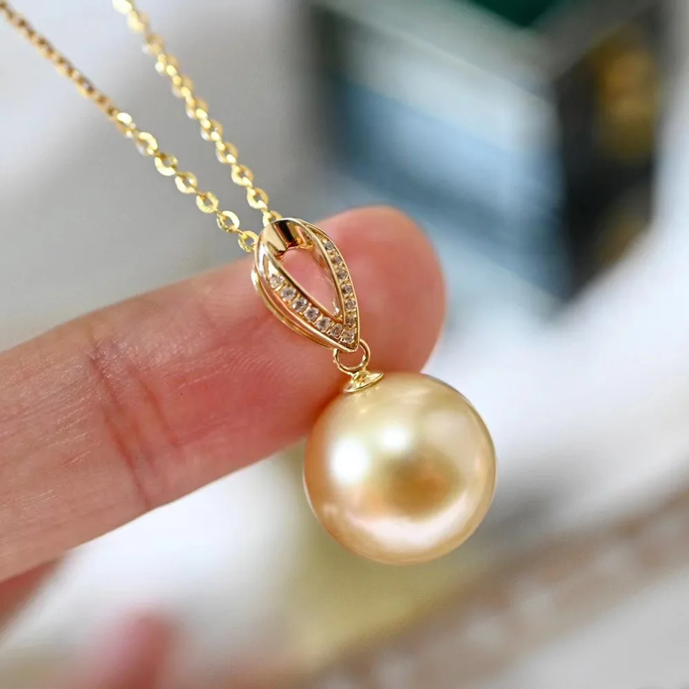 

DIY Pearl Accessories G18K Yellow White Gold Pendant Empty Tray Fashion Necklace Pendant Pendant Female Fit 9-15mm Round G173