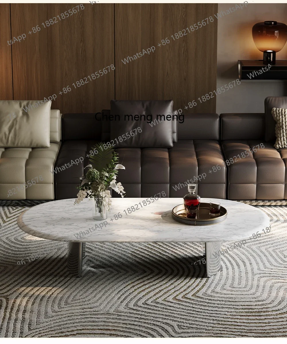 Modern, Matte Medium White Natural Stone/Mirror Stainless Steel/N Household Marble Coffee Table   H