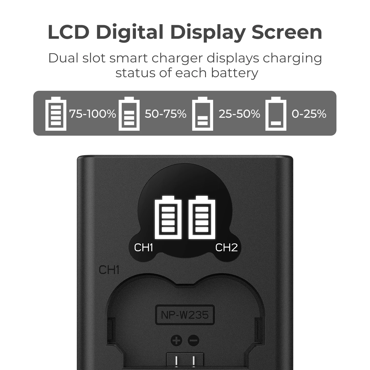 K&F Concept NP-W235 Battery Charger with LCD Screen Charger for Fujifilm X-T5 X-T4 GFX 100S X-H2S GFX 50S II VG-XT4 Camera