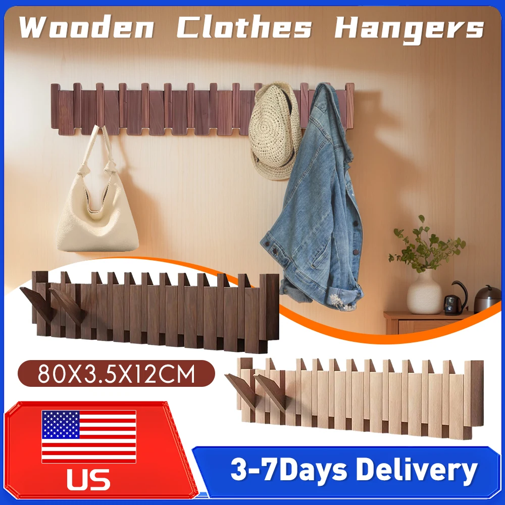 

Настенная вешалка из бука с 12 крючками: креативный органайзер для одежды, ключей, шляп и сумок для прихожей, спальни, кухни