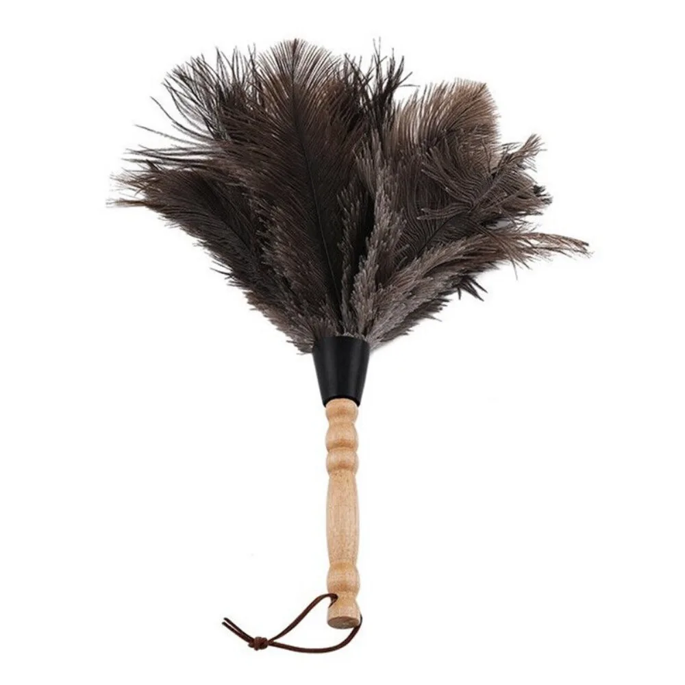 Dust Removal Cleaner Wooden Hand Feather Duster Household Dust Removal Ostrich Feather Fur Brush Duster Ostrich Feather Brush