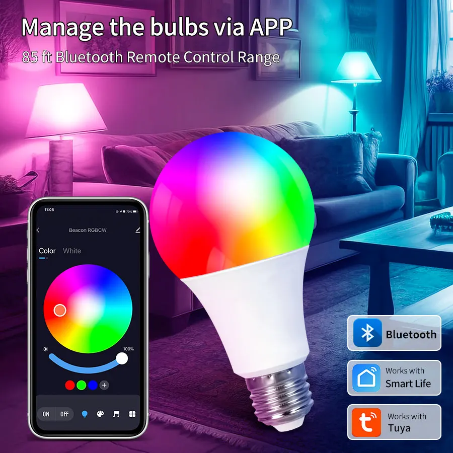 

Tuya Bluetooth Smart Bulbs E27 220V 9W/15W/18W Dimming Timing Light Bulb Smart Life APP Control for Living Room Bedroom Decor