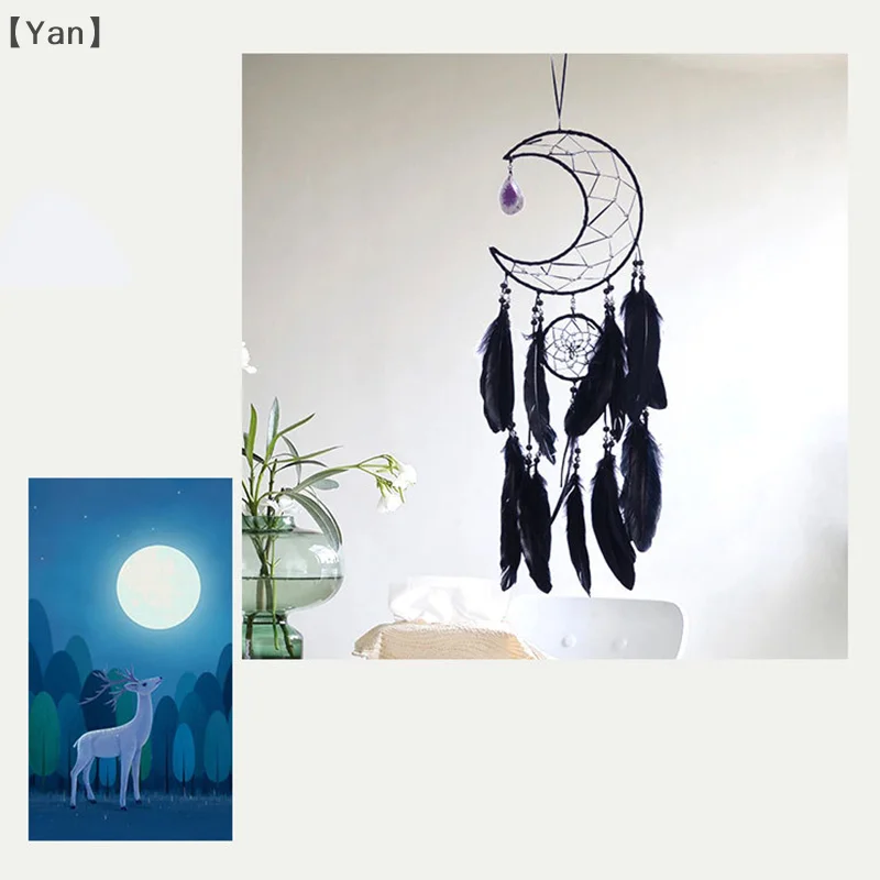Atrapasueños de plumas con cuentas de ratán hecho a mano, colgante de pared para el hogar, decoración de pared del dormitorio, adorno de carillón de viento