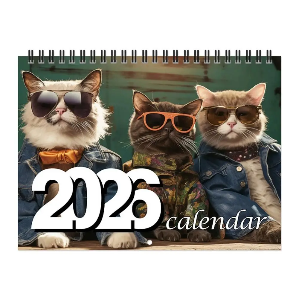 

Two Cats Design 2026 Calendar Durable Construction Hanging Loop Cat Calendar Full-Year Planning Monthly Planner Holiday Planning