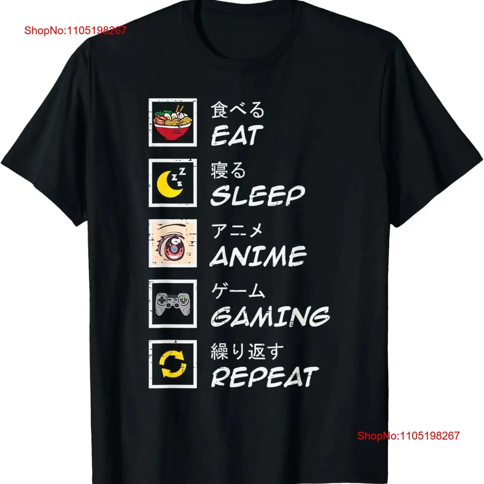 Eat Sleep Anime Gaming Repeat Gamer T Shirtn Boys Girls Kids Shirt Sweat vintage Washed Top For Everyday Wear streetwear