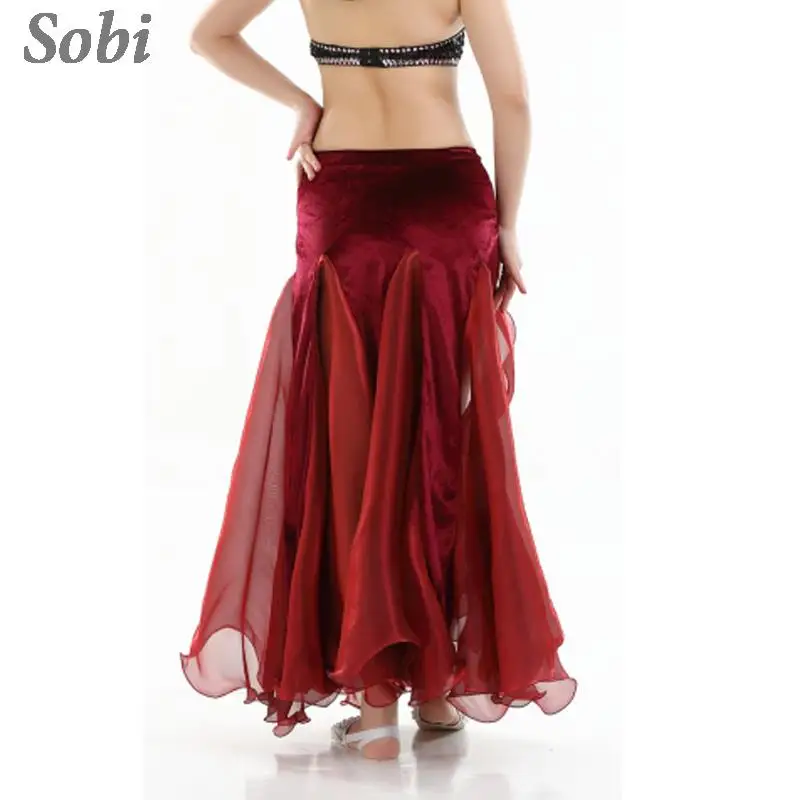 Women Belly Dance Performance Skirt Sexy Split Long Chiffon Skirt Low Waist Swing Dance Wear Carnival Party Dancing Clothing