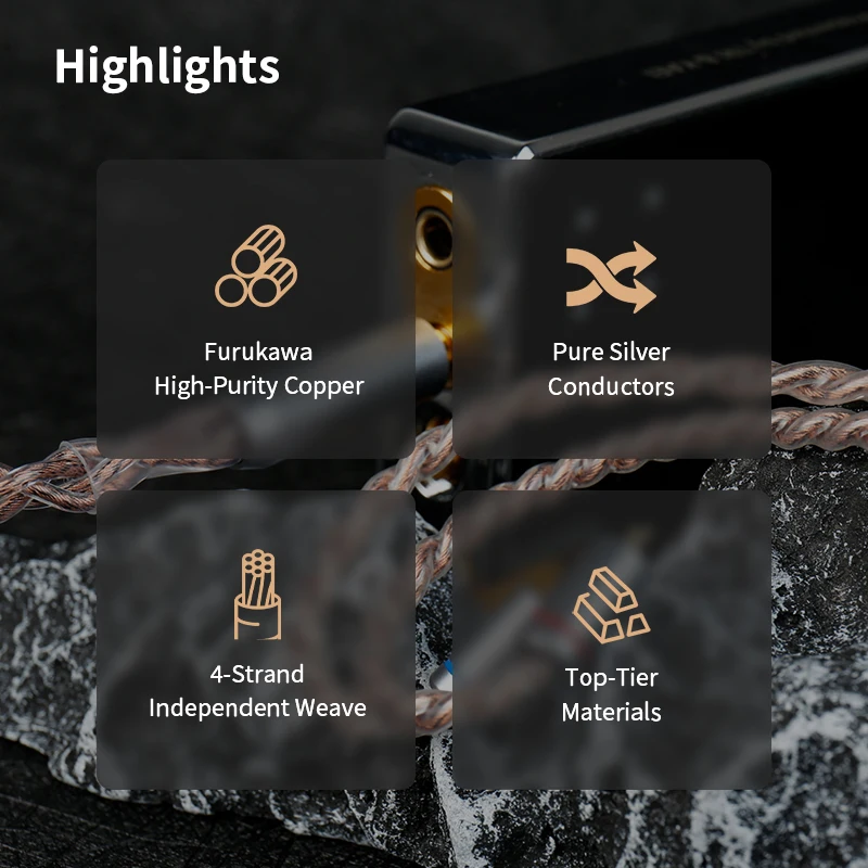 KBEAR Glitter IEM Cable 4core Pure Silver+Furukawa High-Purity Copper Hi-Fi Headphone Cable QDC Connector for KBEAR KZ ZS12 PROX