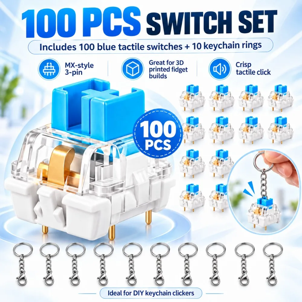 100PCS Keyboard Clickers for 3D Prints Crisp Tactile Clicks 3-Pin Gaming Mechanical Switches Dustproof for DIY Fidget Keyboards