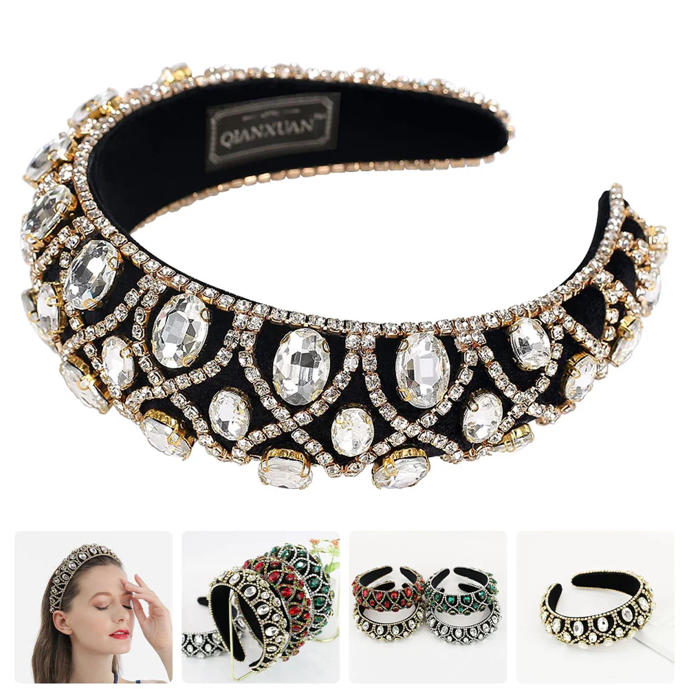 

Upholstered Rhinestone Headband Miss Pink Decor Bride Headpieces for Wedding Rhinestones Woman Hair Hoops