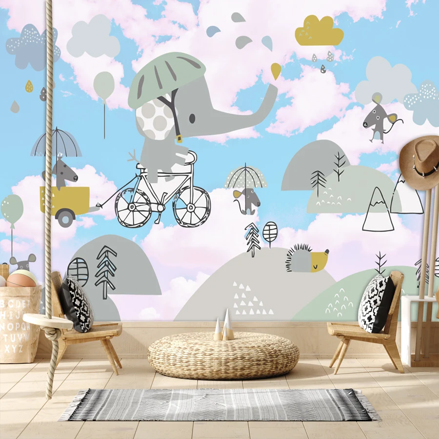 

Custom Peel and Stick Accepted Contact Wall Papers Home Decor Covering Wallpaper for Living Room Kids Animal Elephant Mural Roll