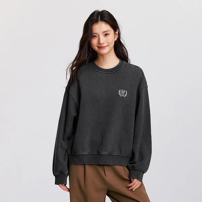 Semir بلايز المرأة الوزن الثقيل فضفاض قطرة الكتف الصوف غسلها البلوز ريترو 2025 الشتاء Bts ملابس الخريف