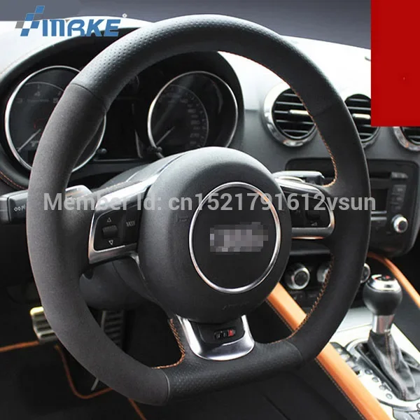 For Audi TT DIY Hand-stitched Anti-Slip Black Leather Black Suede Yellow Thread Steering Wheel Cover