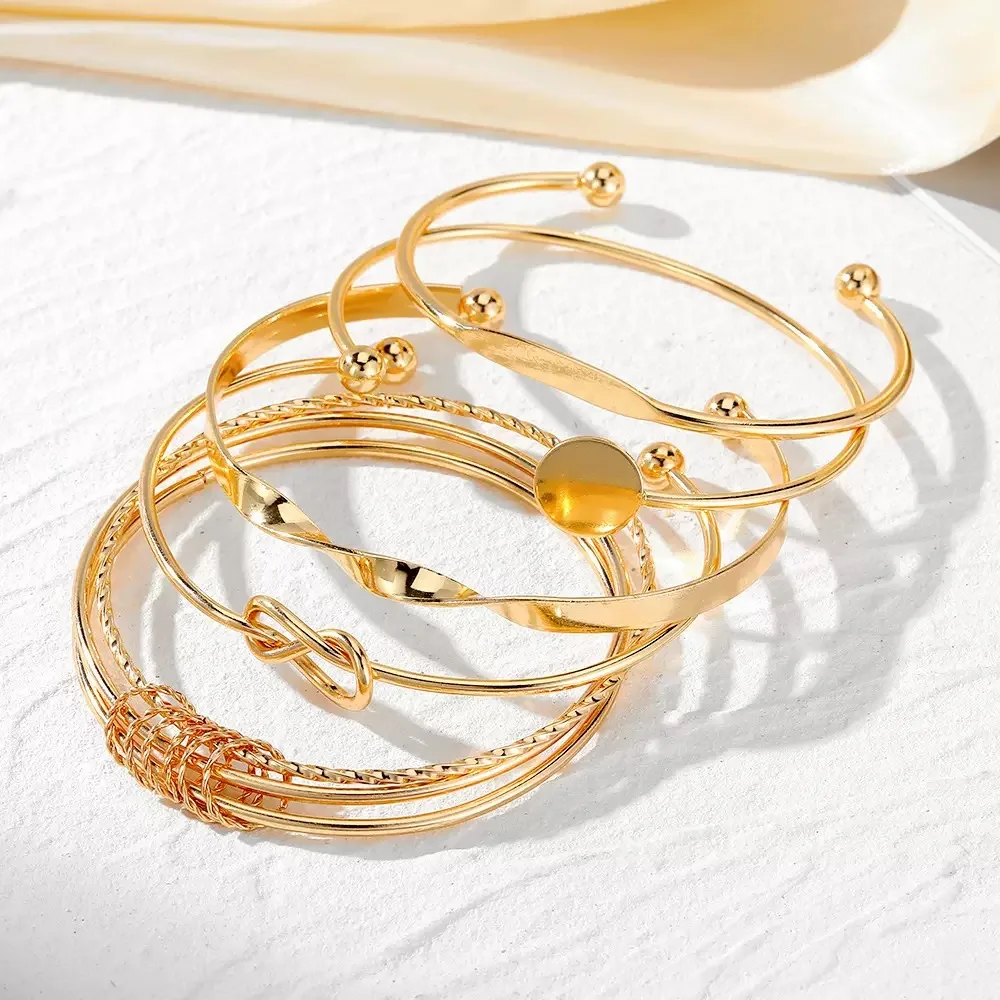 5 pieces fashionable steel-rimmed multi-layer elegant and exquisite spiral geometric adjustable ladies' bracelets, suitable for image 4