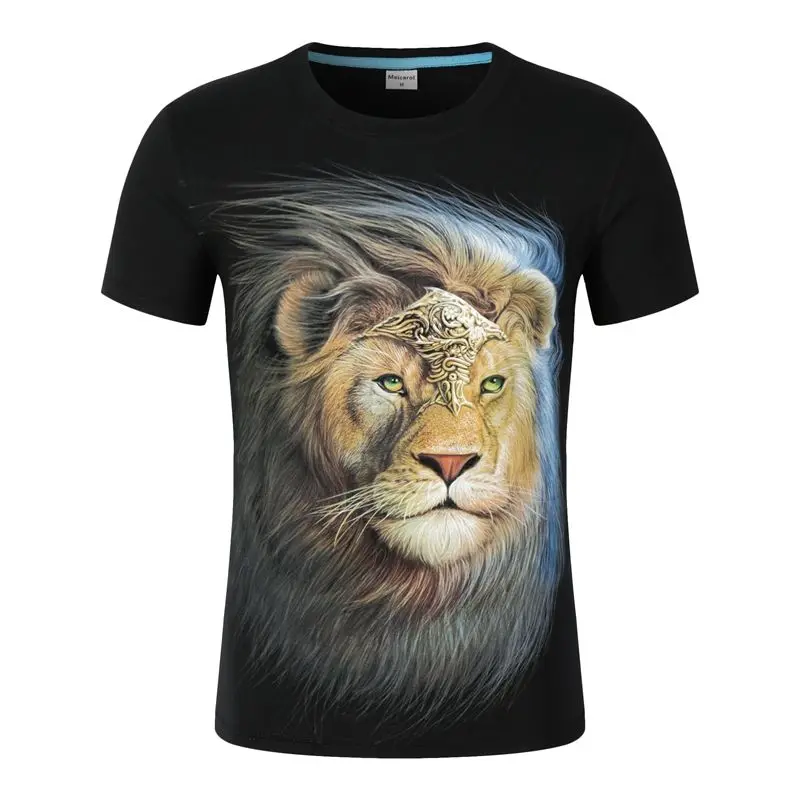 Men 3D Animal Print Black T Shirts Pug Wolf Eagle Snake Lion Graphic Crew Neck Short Sleeve Casual Tees Multiple Styles