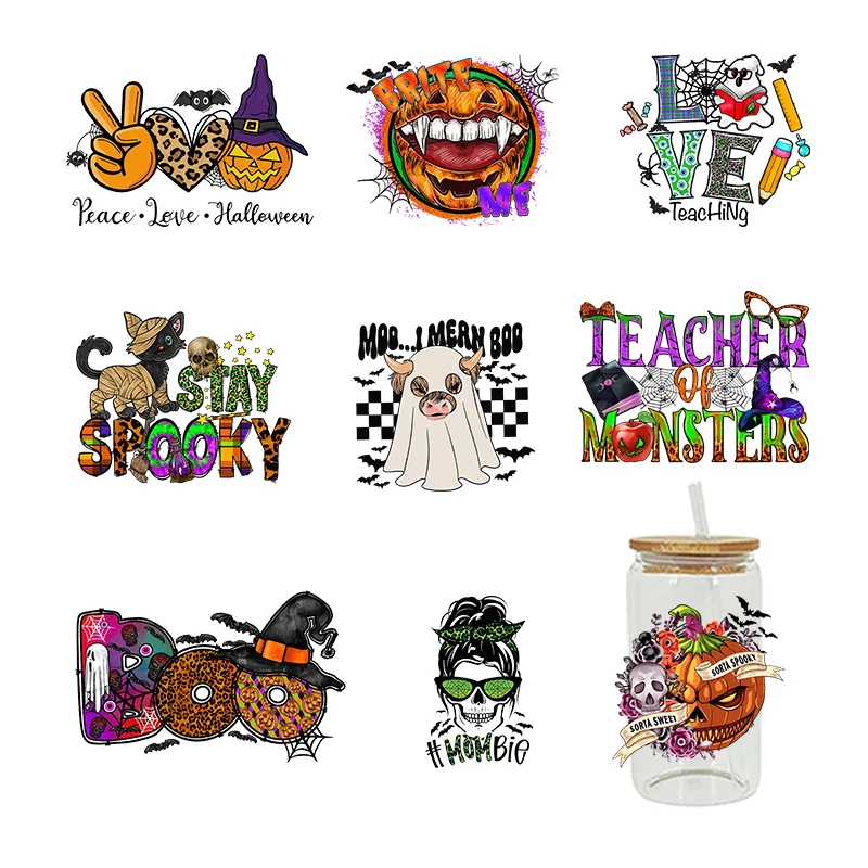 Halloween Skull UV DTF Transfer Sticker For The 16oz Libbey Glasses Wraps Bottles DIY Waterproof Cup Sticker D3998