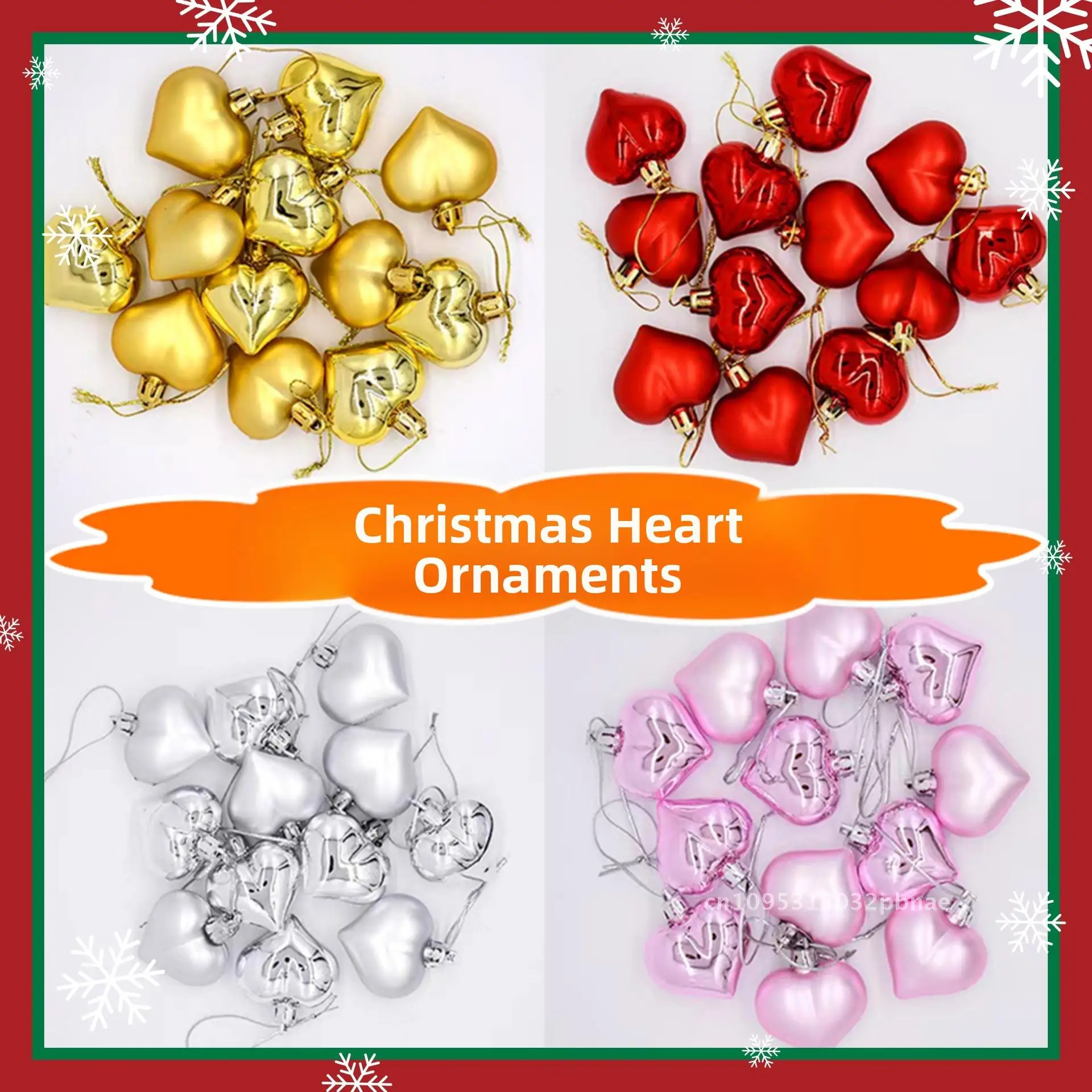 

12Pcs Love Christmas Tree Pendant Christmas Heart Electroplating Ball Home Decoration for Party Wedding - Gold Red Silver Pink