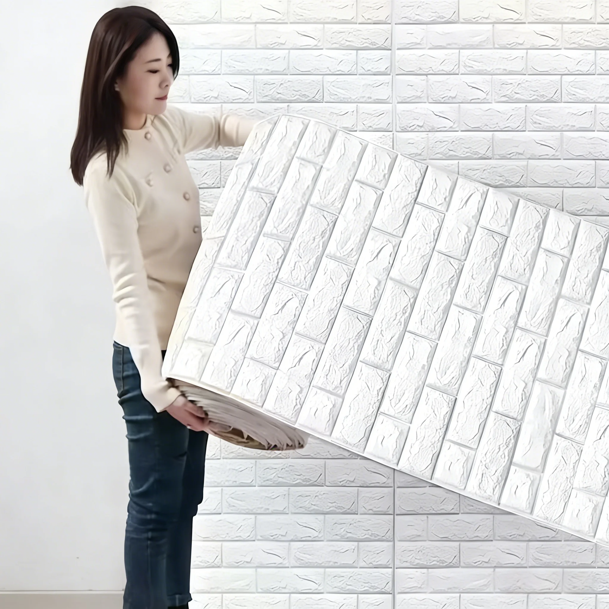3D Decorative Faux Brick Wallpaper 70cmx100cm Self Adhesive Waterproof Stain Resistant Wall Sticker Kitchen Living Room Decor