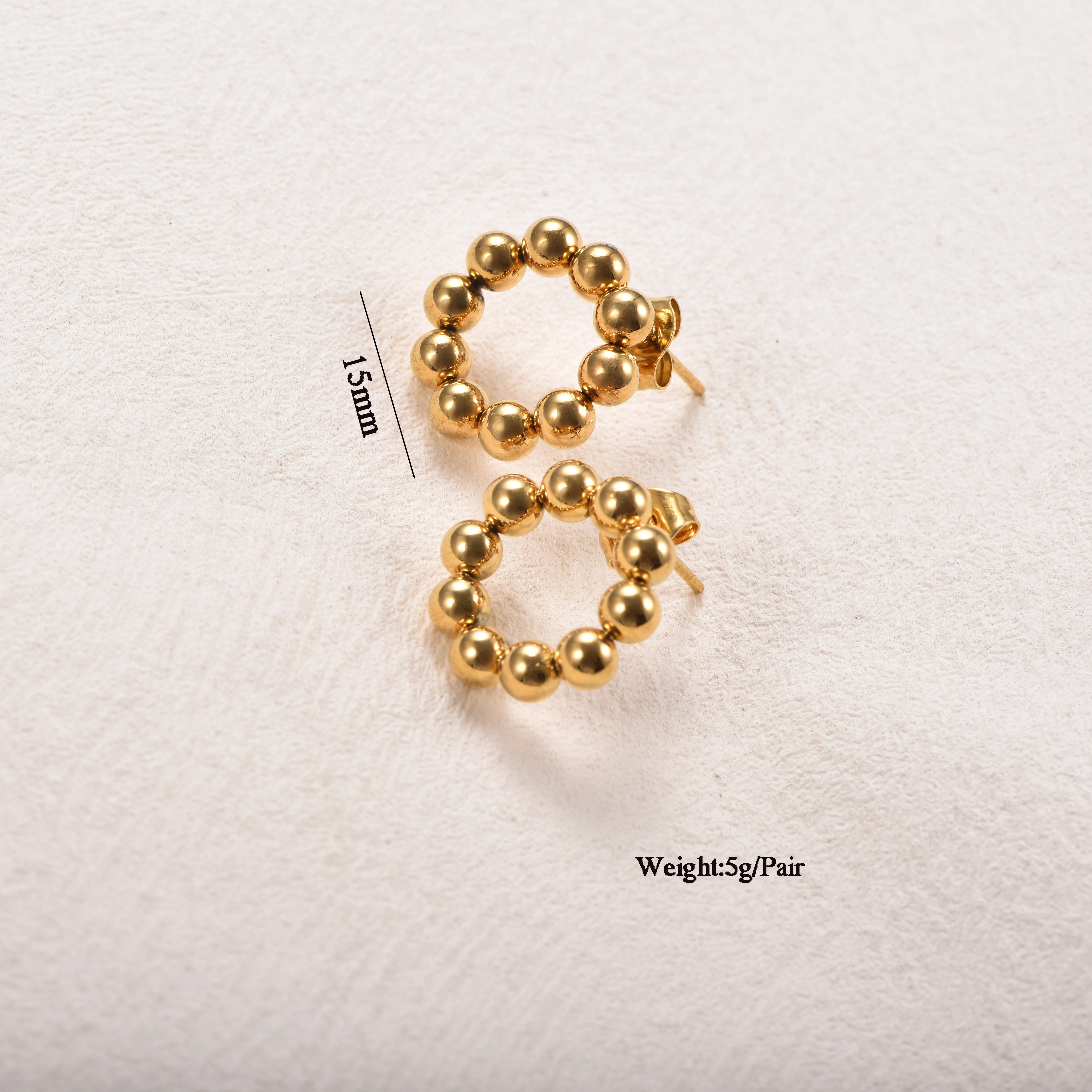 Edelstahl-Perlenohrstecker, vergoldet, geometrische Formen: Herz, Dreieck, Quadrat, Kreis, Ohrringe für Frauen, minimalistischer Schmuck – Detail 2