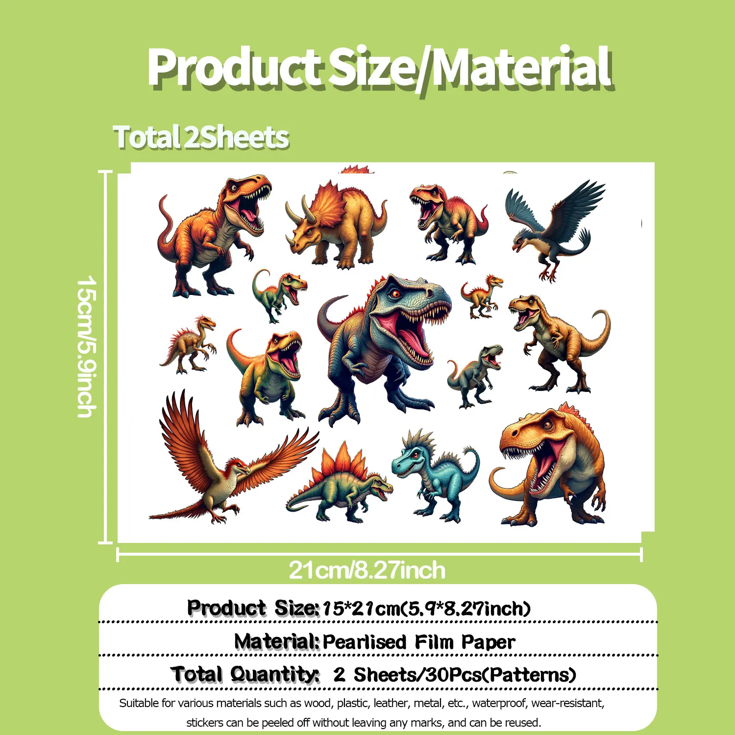 30Pcs/Set Vivid HD Dinosaurs Waterproof Stickers Reusable/No Residue DlY Craft Decoration Graffiti Scrapbooking Labels